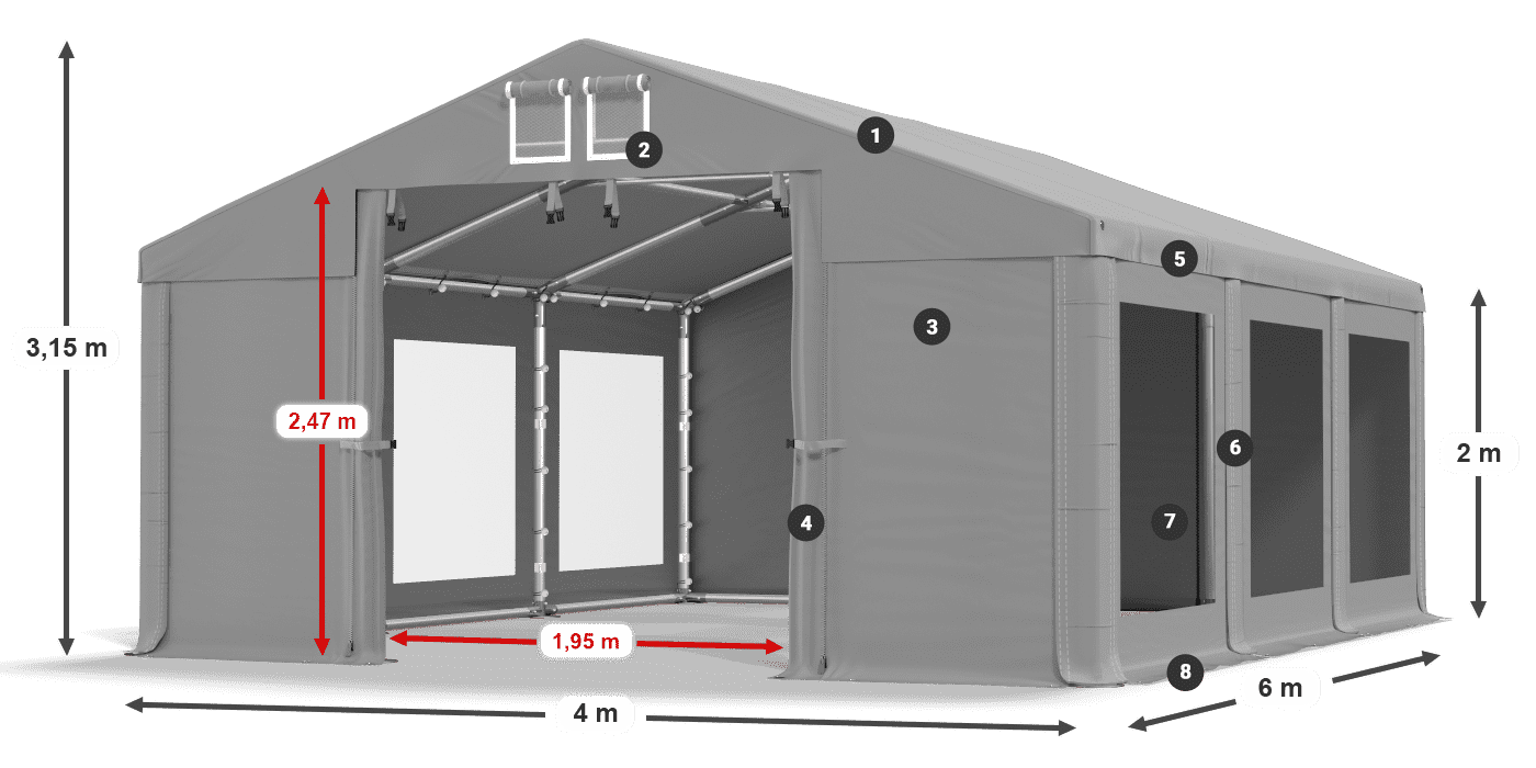 Krov: MS 580 PVC Zidovi: MS 580 PVC Legenda od 2 m
