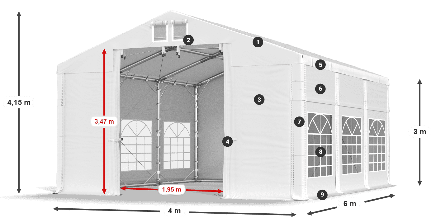 Krov: MS 580 PVC Zidovi: FR 620 PVC Legenda od 3 m
