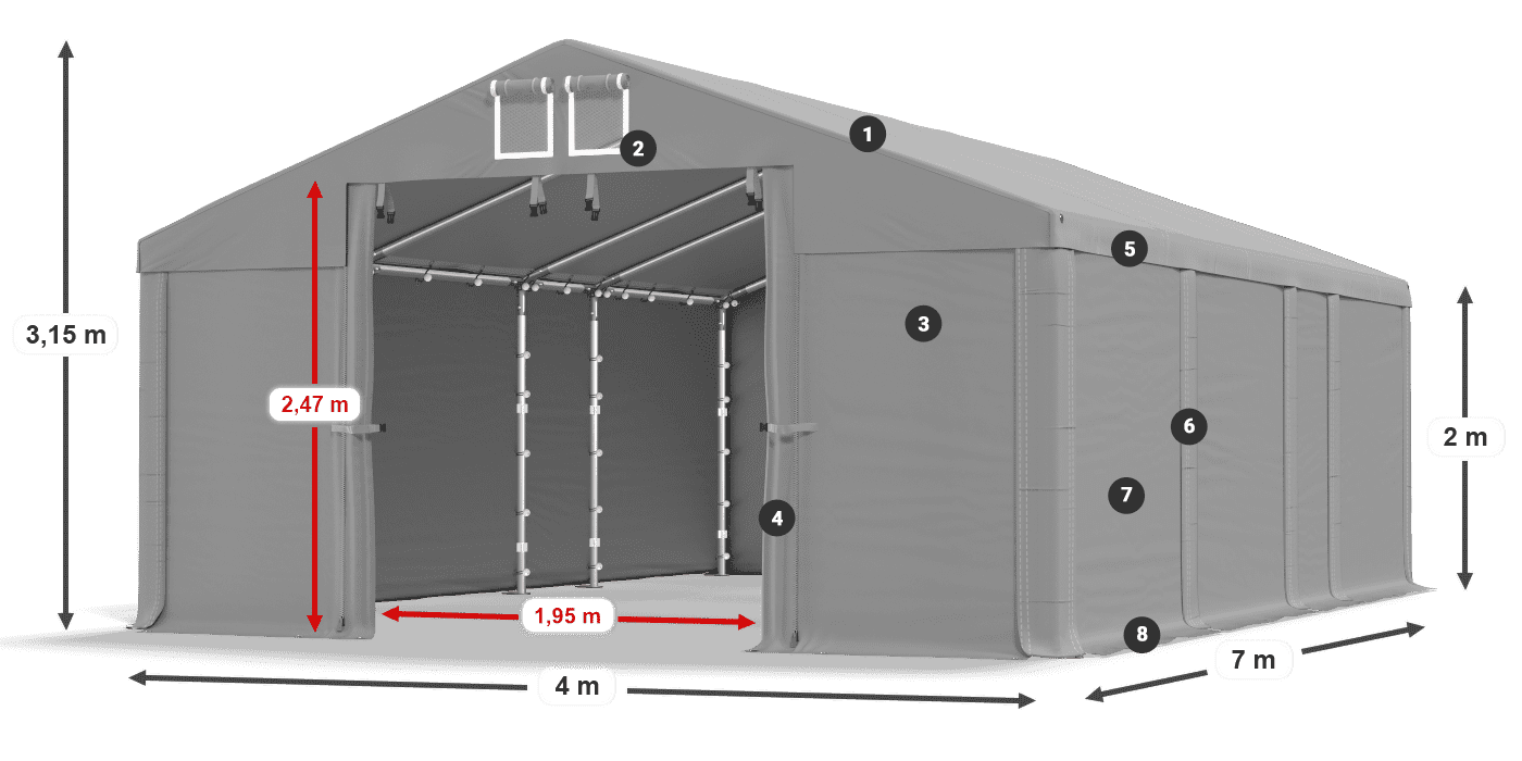 Krov: MS 580 PVC Zidovi: FR M 620 PVC Legenda od 2 m