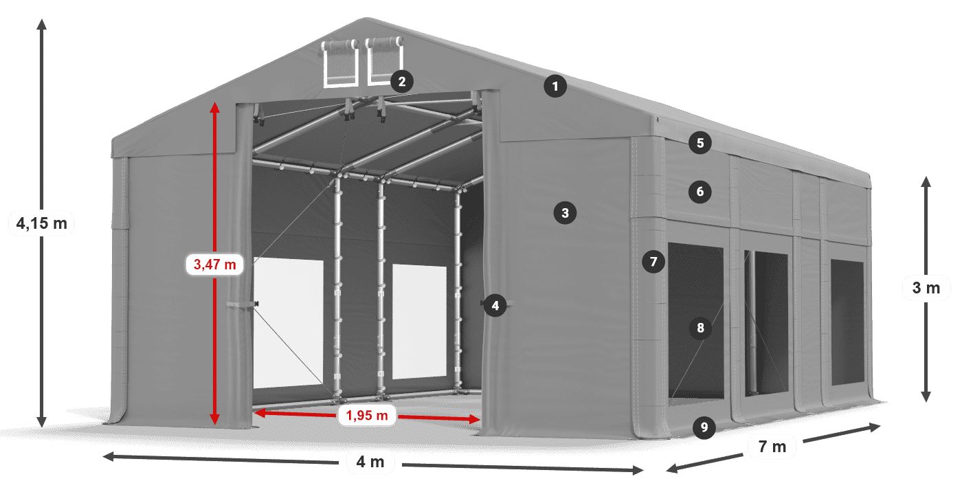 Krov: MS 580 PVC Zidovi: MS 580 PVC Legenda od 3 m