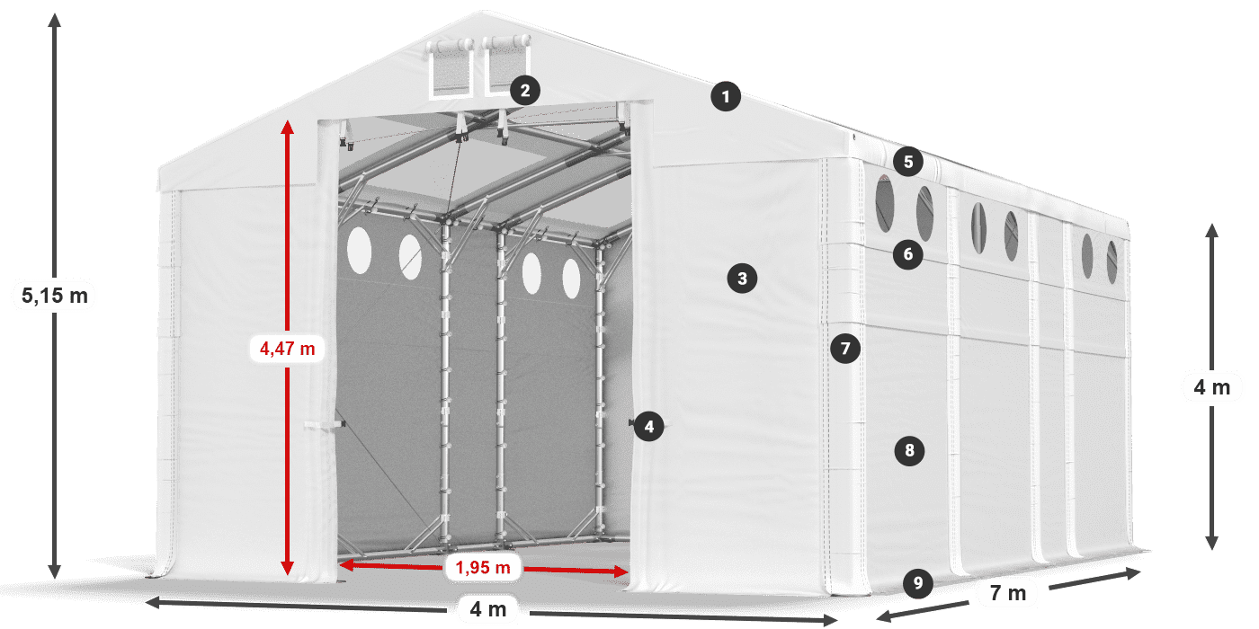 Krov: MS T 580 PVC Zidovi: FR O 620 PVC Legenda od 4 m