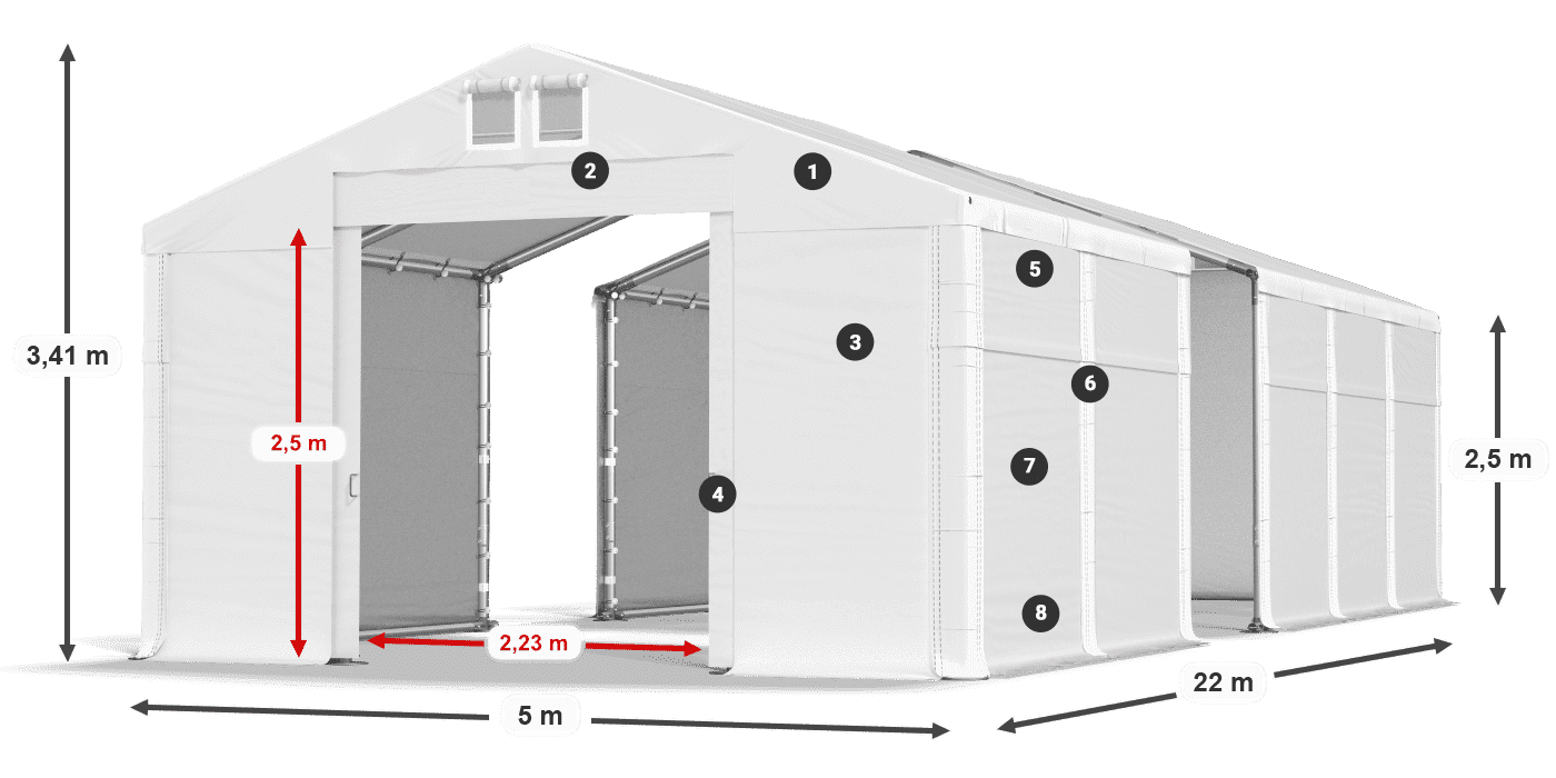 Krov: MS 580 PVC Zidovi: FR 620 PVC Legenda od 2,5 m
