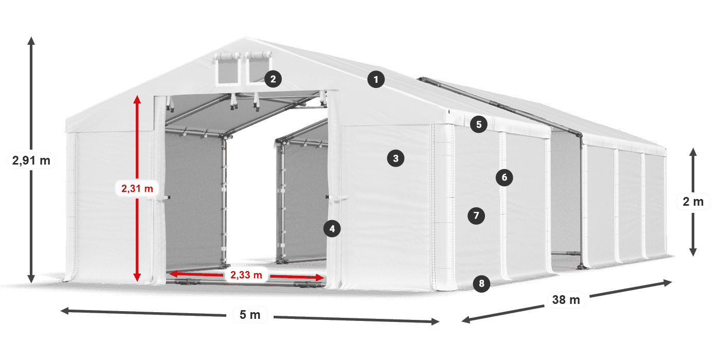 Krov: MS 580 PVC Zidovi: FR M 620 PVC Legenda od 2 m