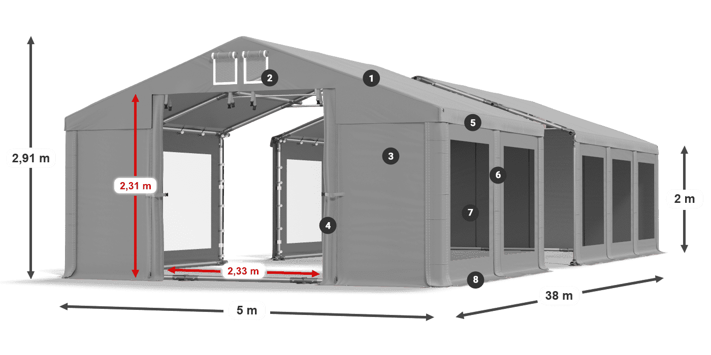 Krov: MS 580 PVC Zidovi: MS 580 PVC Legenda od 2 m