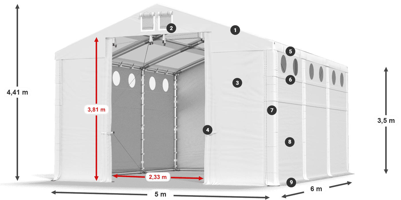 Krov: MS T 580 PVC Zidovi: FR O 620 PVC 3,5 m legenda