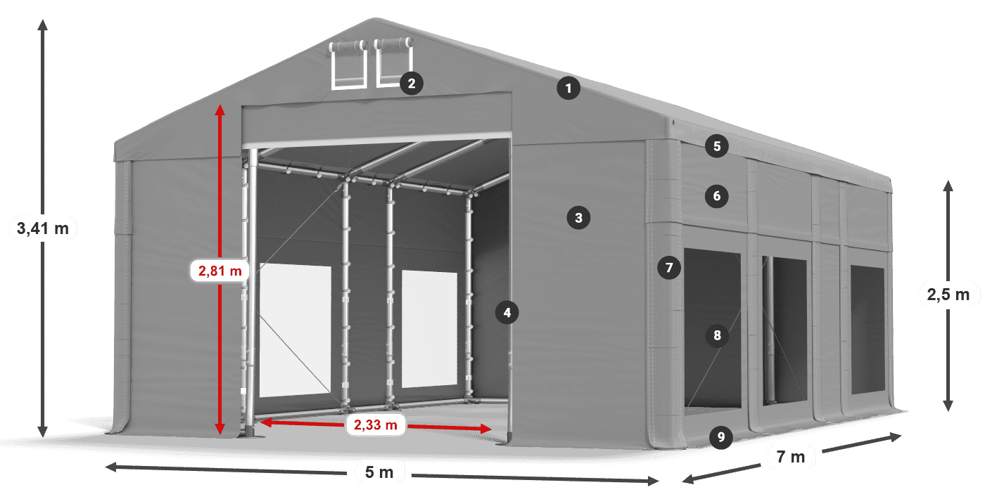 Krov: MS 580 PVC Zidovi: MS 580 PVC 2,5 m legenda