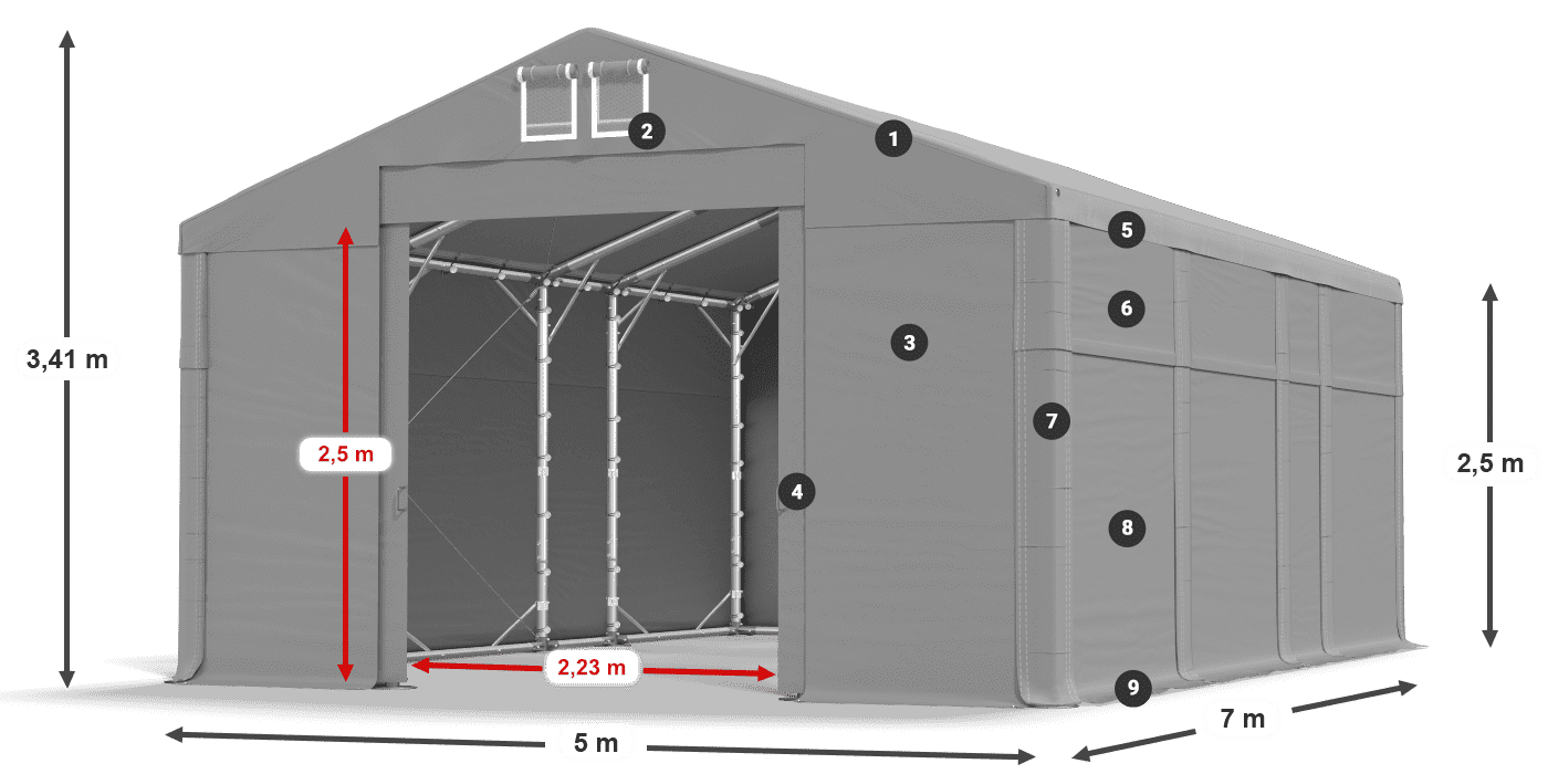 Krov: MS 580 PVC Zidovi: SD 500 PVC Legenda od 2,5 m