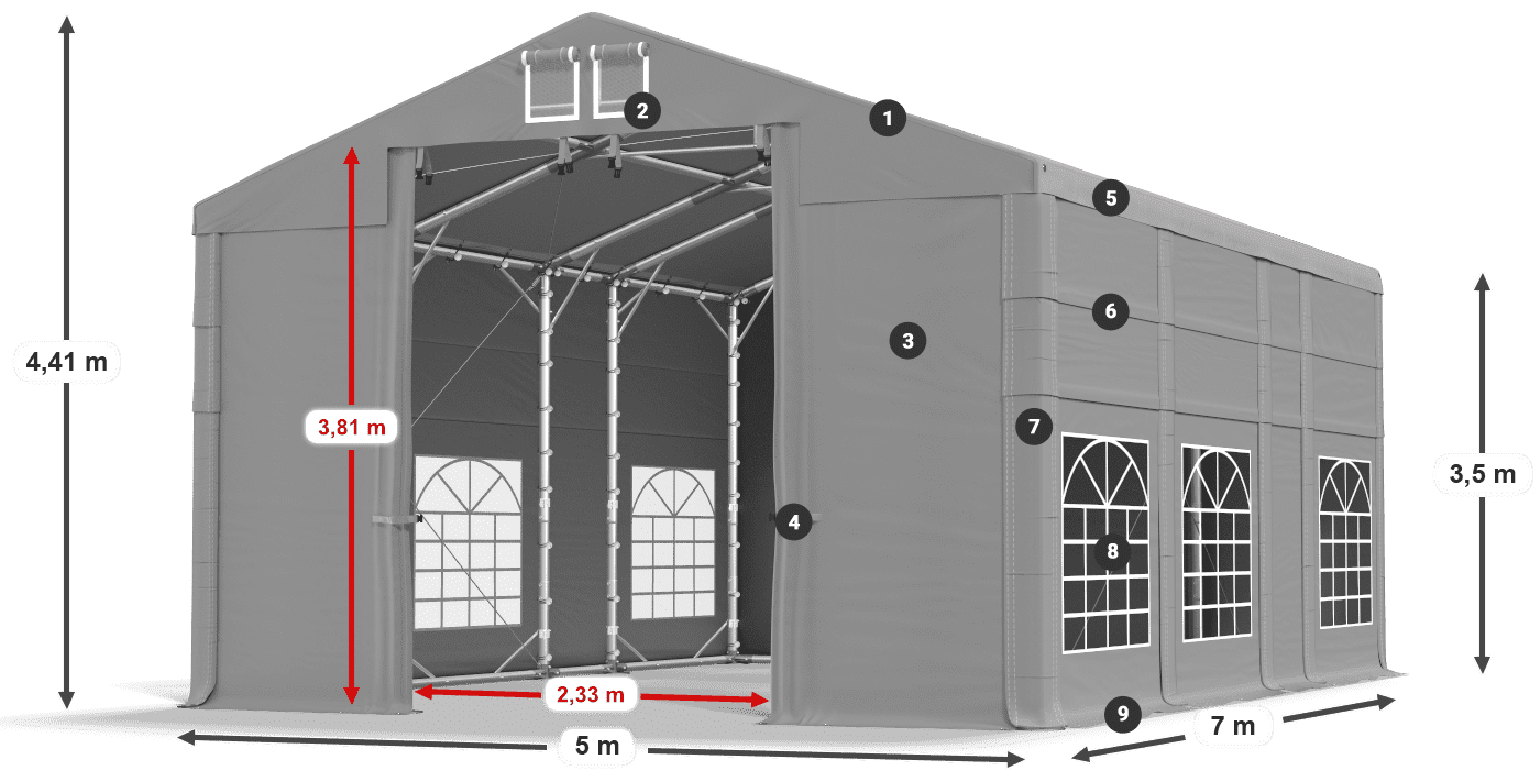 Krov: FR 620 PVC Zidovi: SD 500 PVC Legenda od 3,5 m