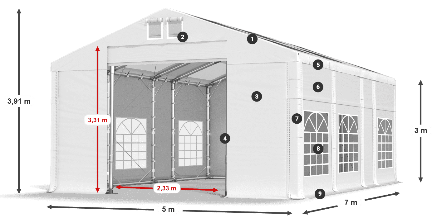 Krov: MS T 580 PVC Zidovi: FR 620 PVC Legenda od 3 m