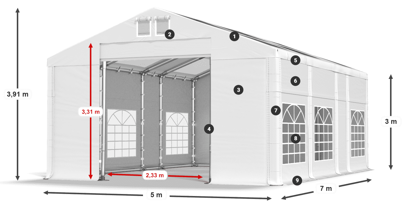 Krov: MS T 580 PVC Zidovi: FR 620 PVC Legenda od 3 m