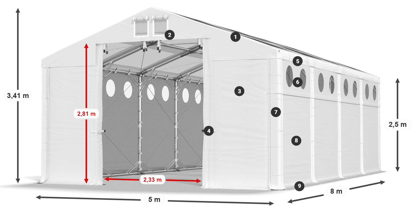 Krov: MS T 580 PVC Zidovi: MS O 580 PVC 2,5 m legenda