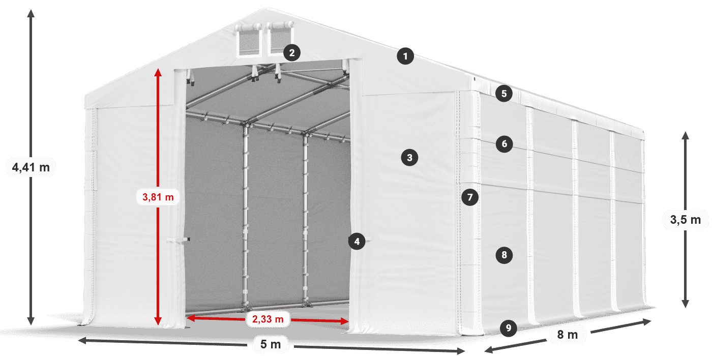 Krov: FR 620 PVC Zidovi: MS 580 PVC 3,5 m legenda