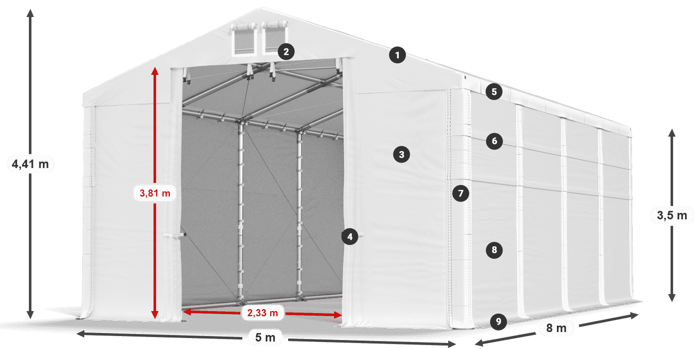 Krov: FR 620 PVC Zidovi: MS 580 PVC 3,5 m legenda