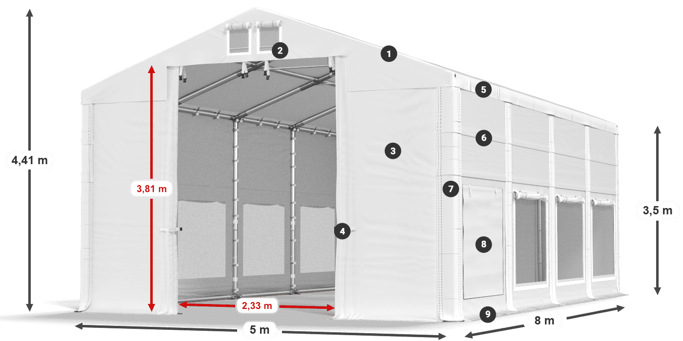 Krov: FR 620 PVC Zidovi: SD 500 PVC Legenda od 3,5 m