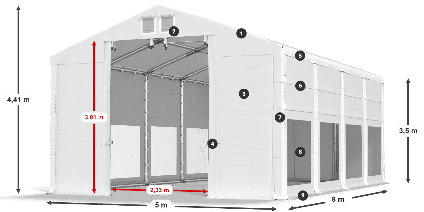 Krov: MS 580 PVC Zidovi: MS 580 PVC 3,5 m legenda