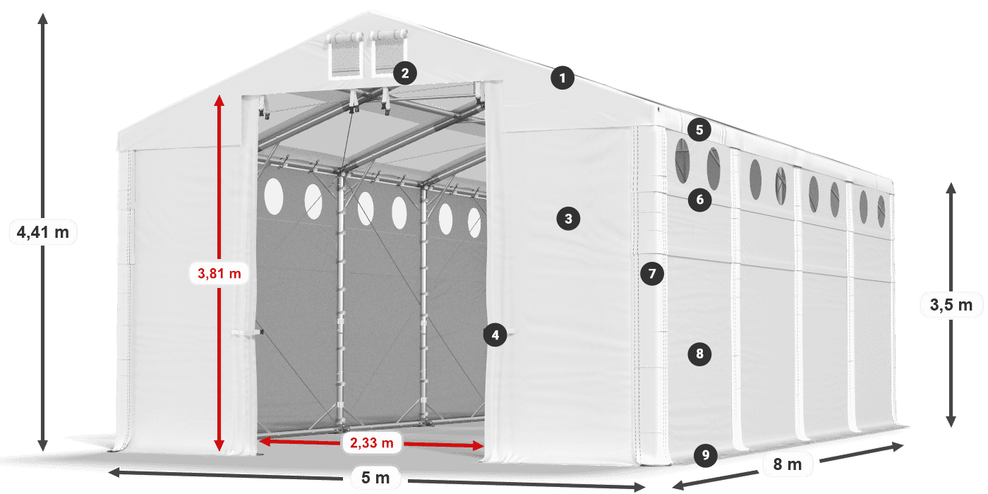 Krov: MS T 580 PVC Zidovi: SD O 500 PVC 3,5 m legenda