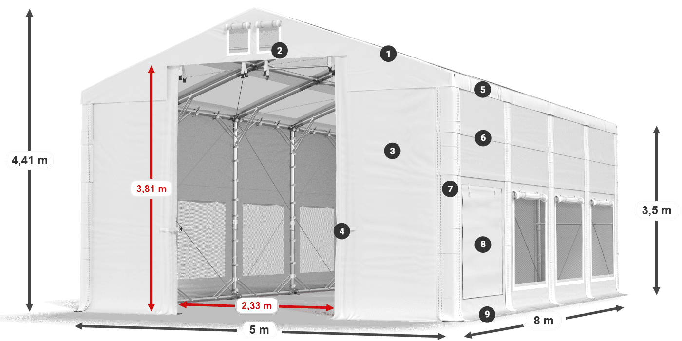 Krov: MS T 580 PVC Zidovi: SD M 500 PVC Legenda od 2,5 m