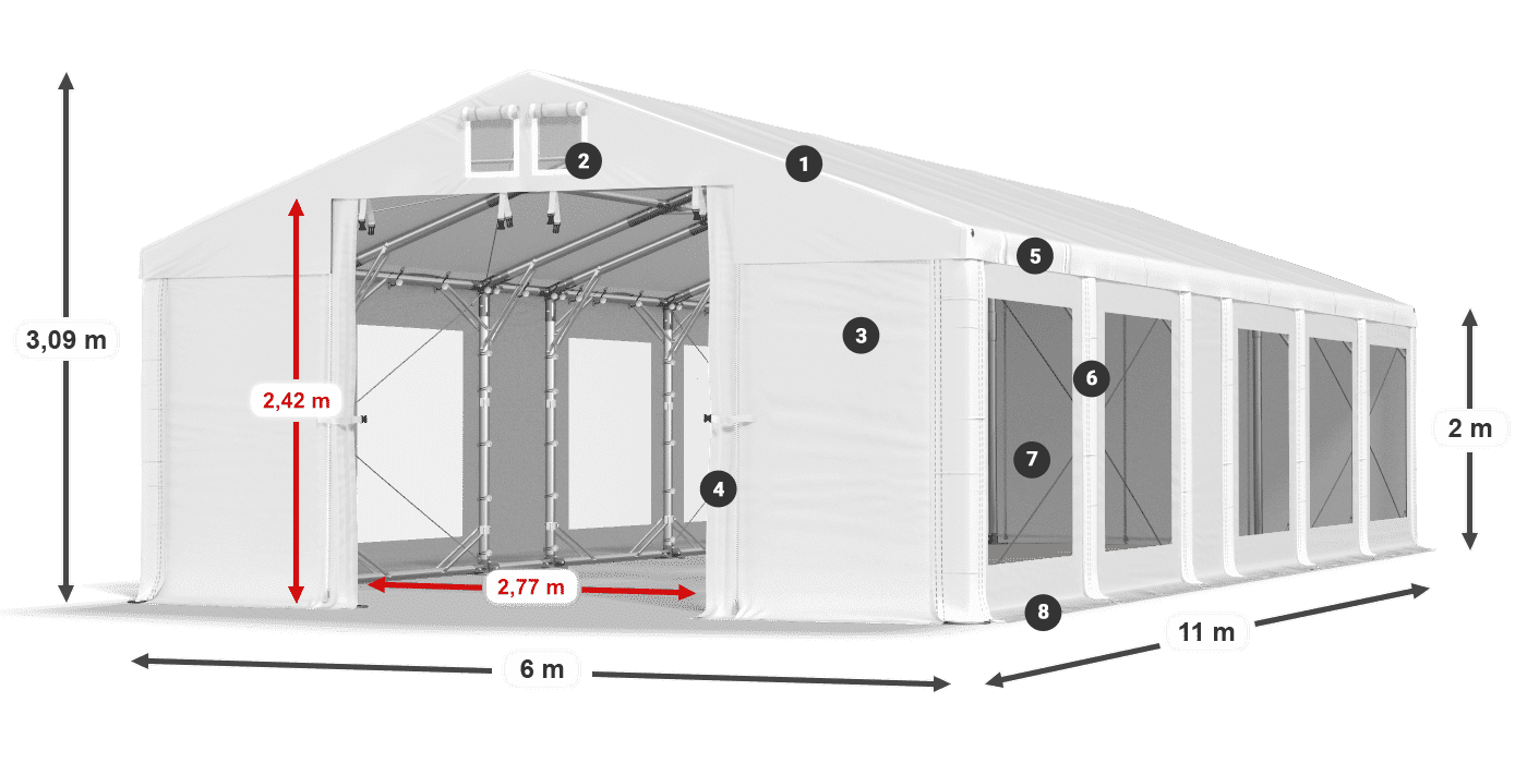 Krov: MS 580 PVC Zidovi: MS 580 PVC Legenda od 2 m