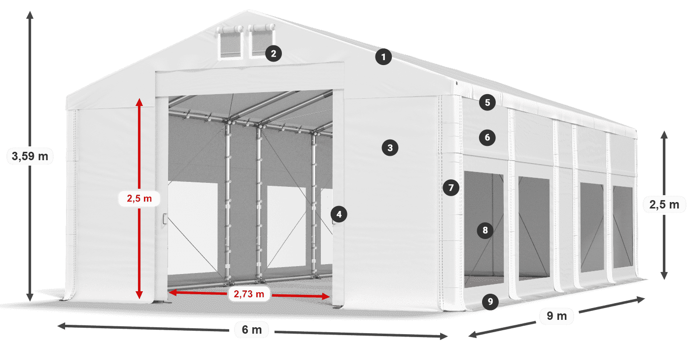 Krov: MS 580 PVC Zidovi: MS 580 PVC 2,5 m legenda