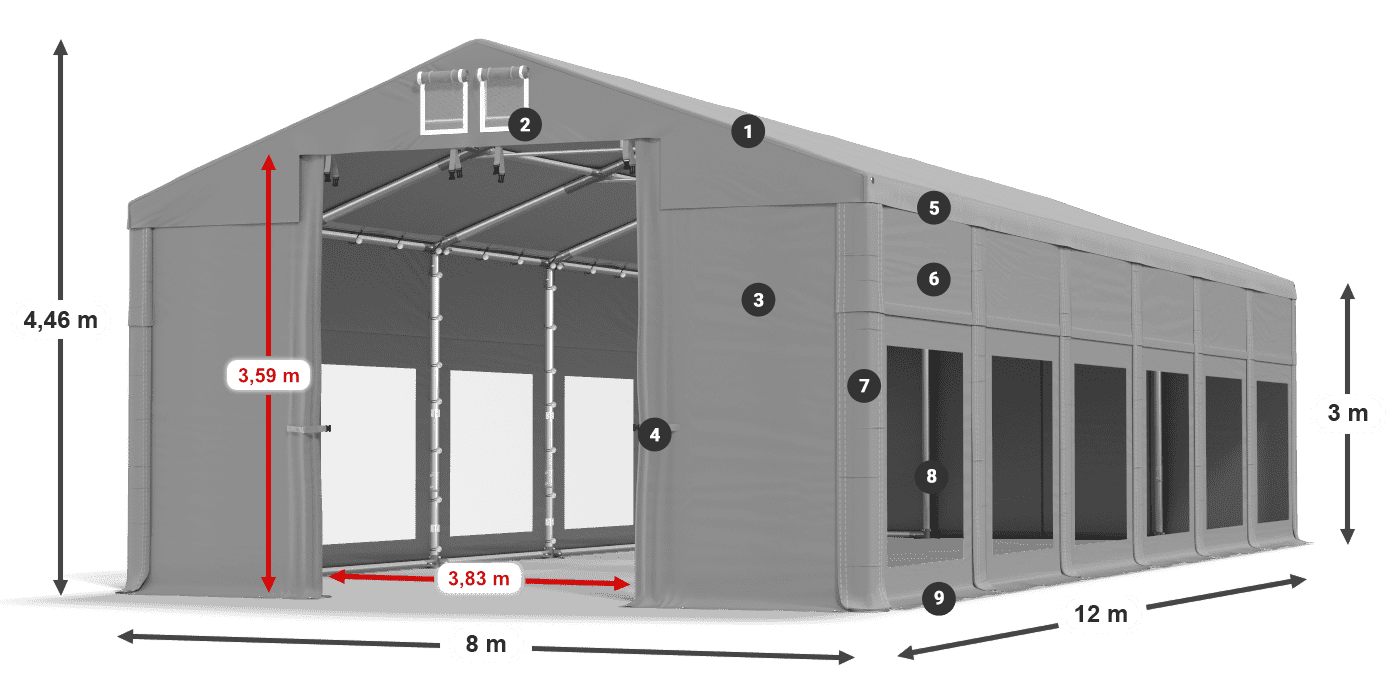 Krov: MS 580 PVC Zidovi: MS 580 PVC Legenda od 3 m
